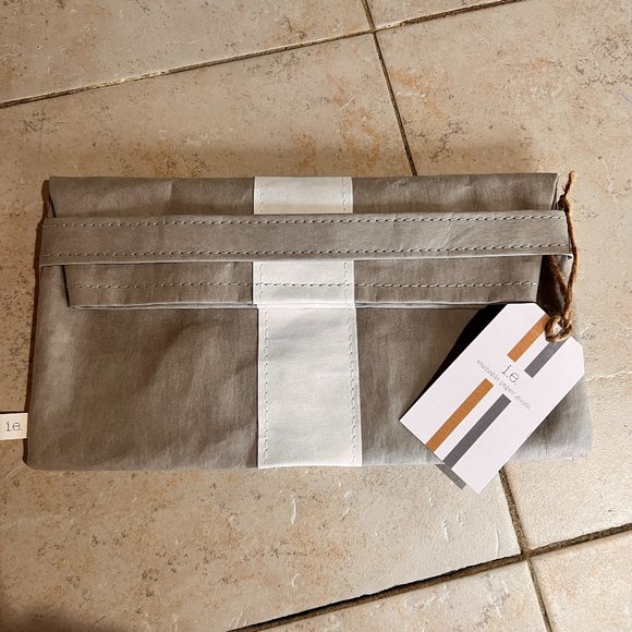 NWT Sustainable Faux Leather Taupe and White Clutch - Picture 1 of 3